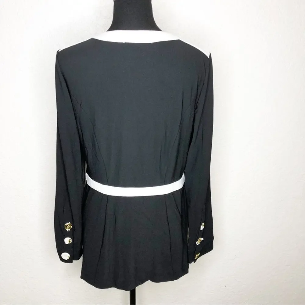 Boston Proper black white trim zip front blazer jacket size Medium NWOT